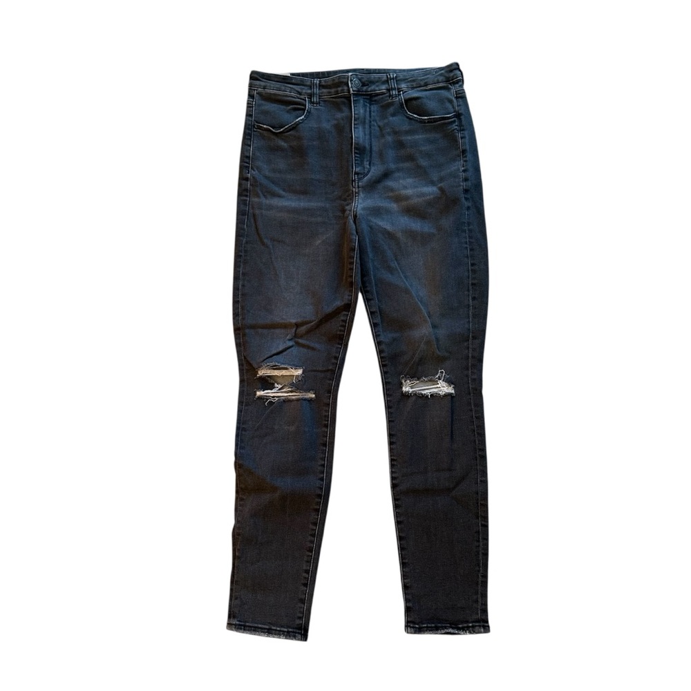 American Eagle Black Light Wash Distressed Skinny Jeans